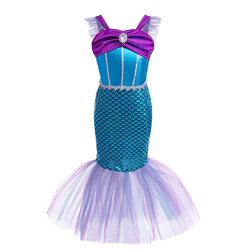 Children's Mermaid Princess Sequined Fishtail Performance With Suspenders Children's Dress