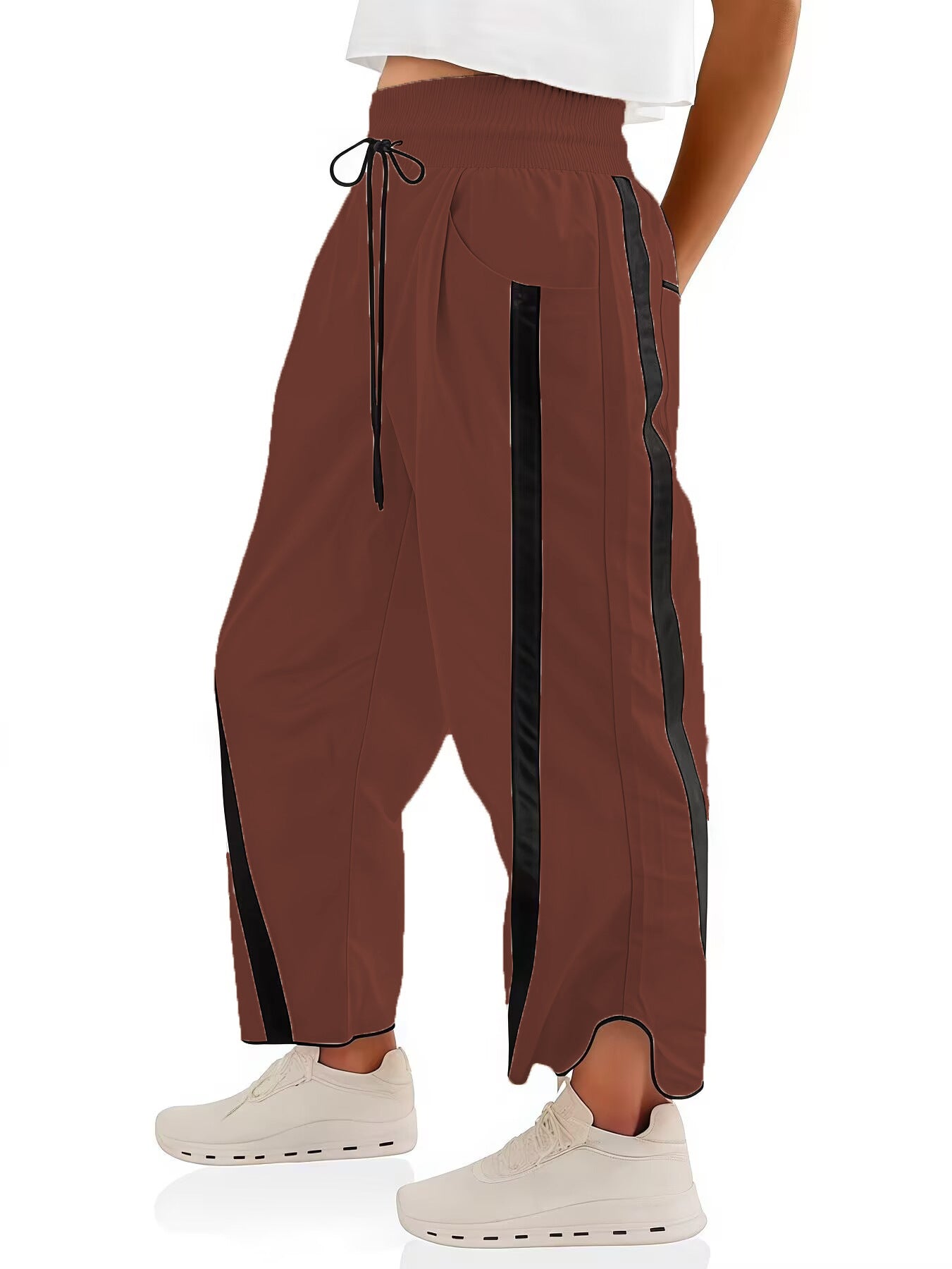 Women's Contrast Color Drawstring Bucket Loose Sports Pants