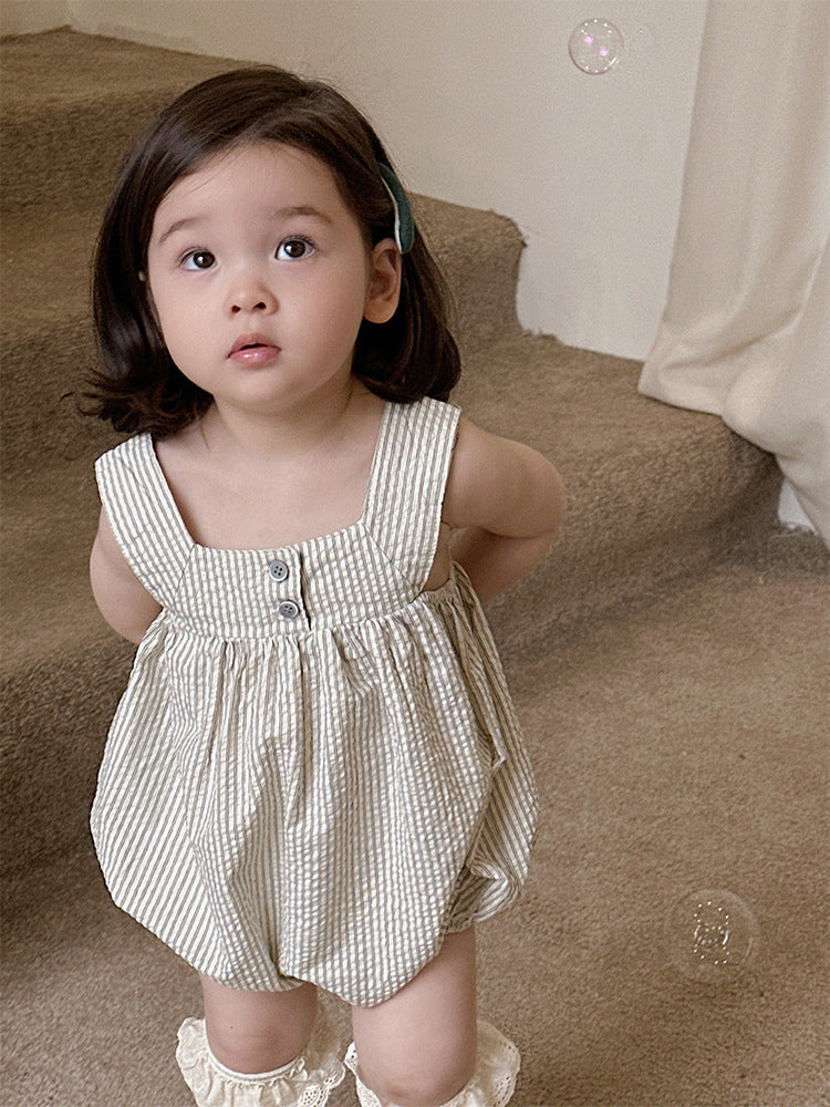 Children's Strap Summer Jumpsuit Korean Style Clothing Striped Sleeveless Jumpsuit, Climbing Suit