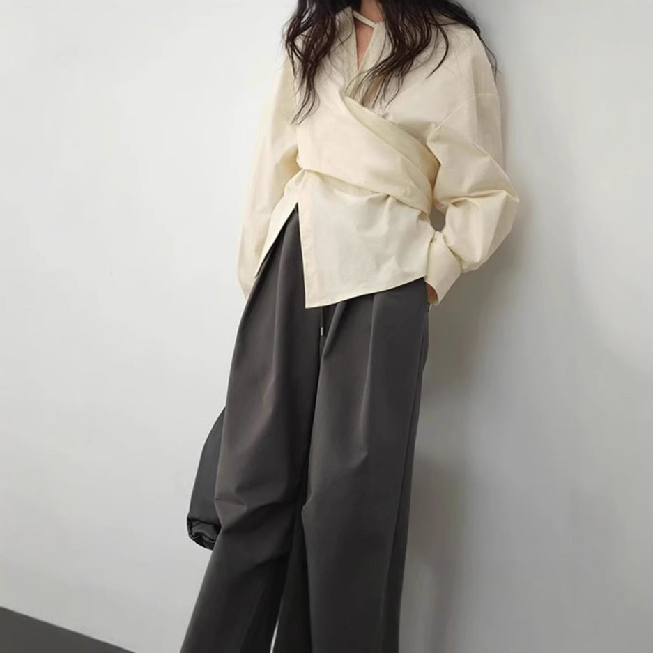 Style High-grade Lazy Niche Sense Waist Slimming Asymmetric Blouse