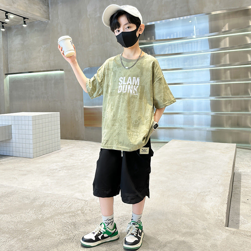 Children's Thin Fashionable Sports Casual Cartoon Short Sleeve Two-piece Children's Suit