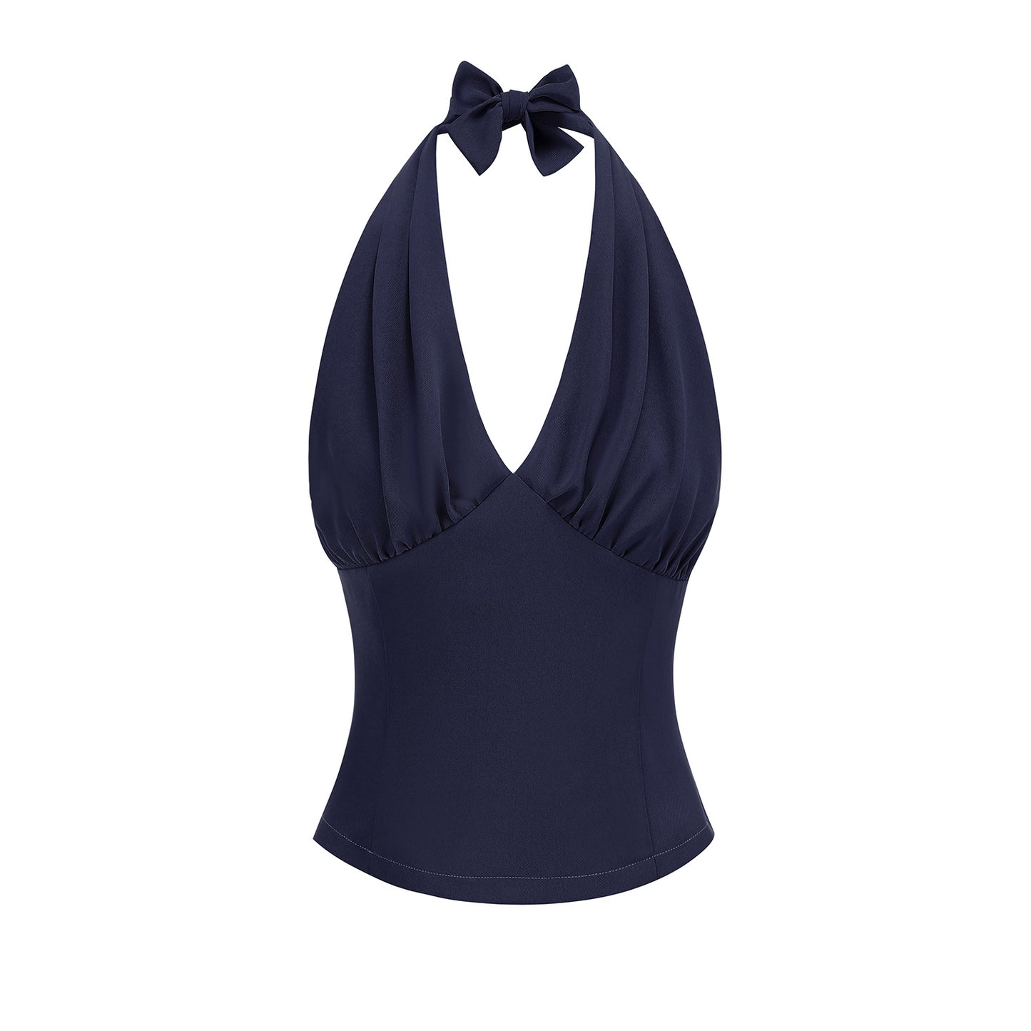 Style Pleated Deep Backless Halter Waist Slim Stage Blouse