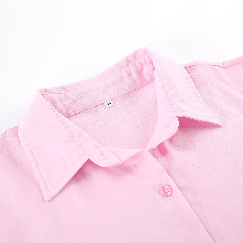 Women's Solid Color Loose Cotton Linen Lapel Long Sleeve Shirt Commuter Blouse