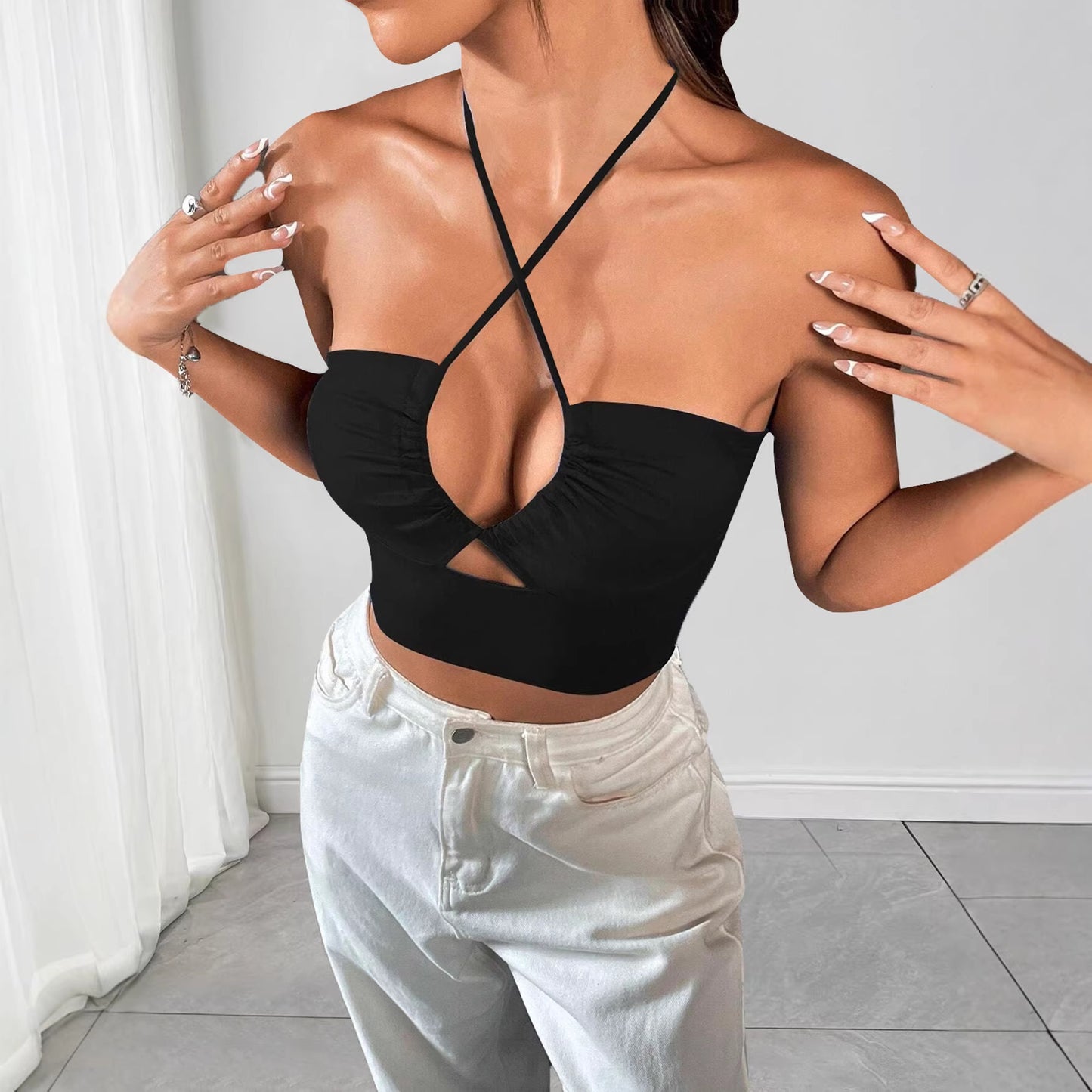 Women's Camisole Summer Sexy Drawstring Slim Fit Outer Small Vest/suspenders/tube Top