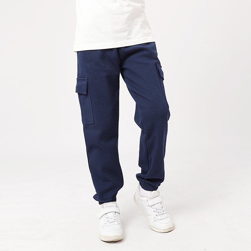 Korean Style Boys Medium Big Solid Color Sports Overalls Female Children's Pants
