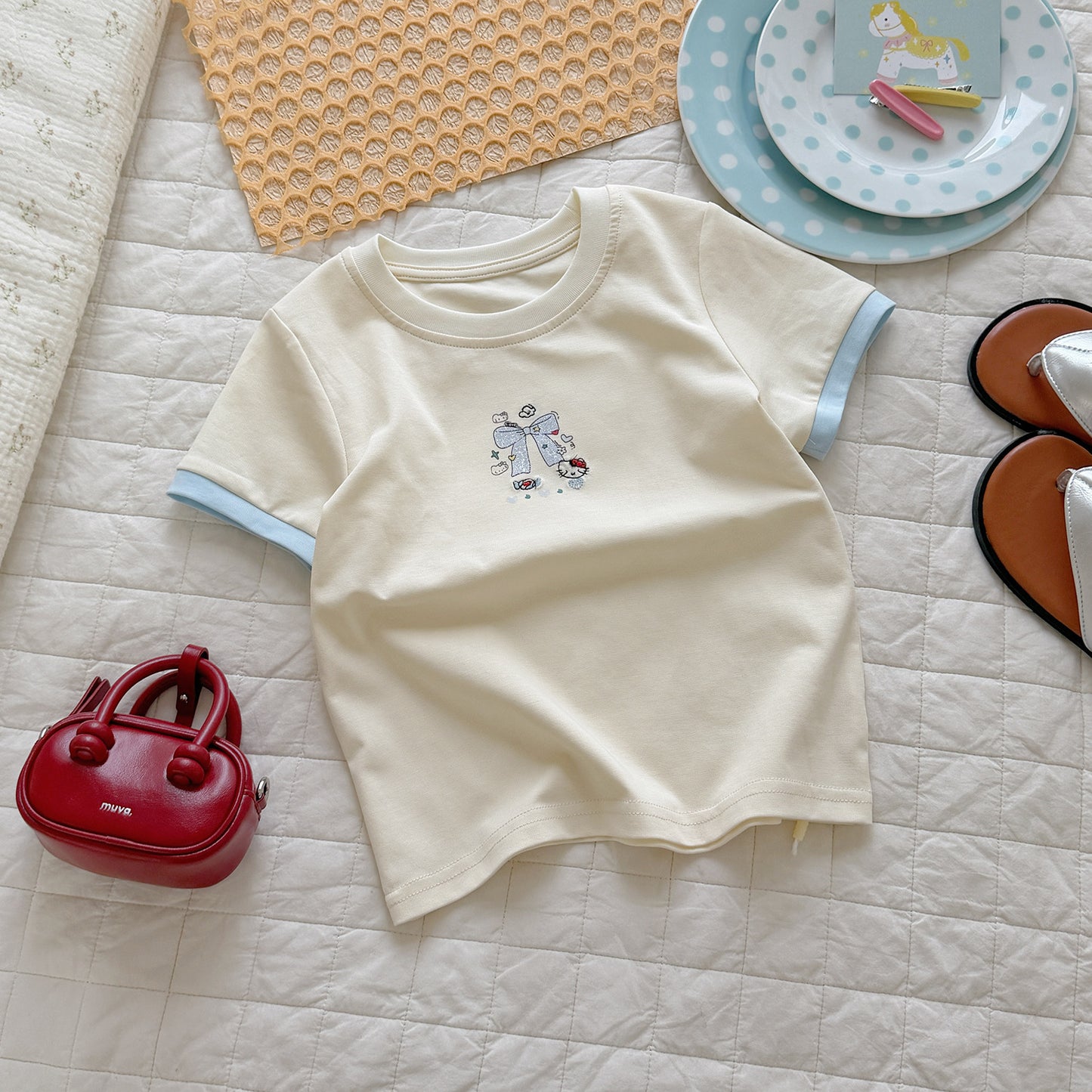 Children's Organic Pure Cotton Trendy Seamless Digital Spray Printing Embroidery Children's T-shirt