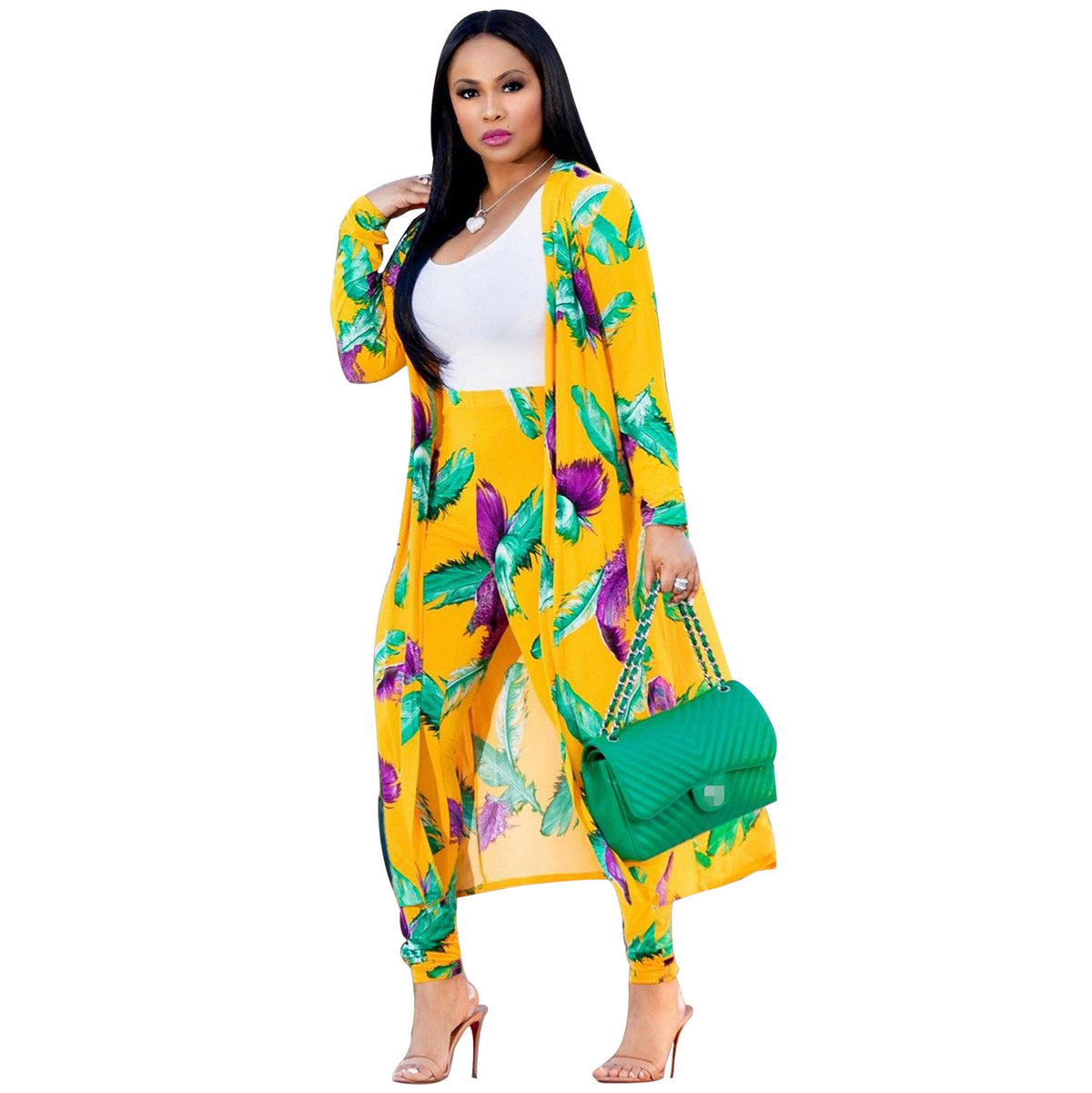 Sexy Print Long Sleeve Two-piece Set Nightclub Uniform
