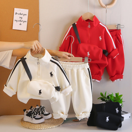 Boys Autumn Clothing Embroidered Bag Two-piece Children's Suit