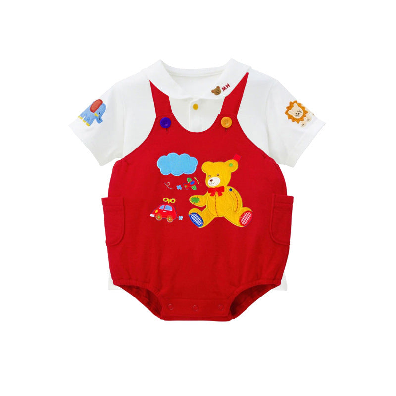 Cartoon Bear Car Aircraft Embroidery Chicken Children's Pants