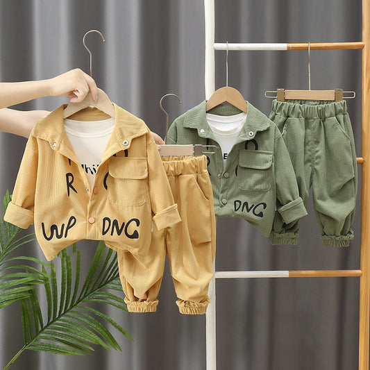 Children's Autumn Corduroy Letter Cardigan Long Sleeve Two-piece Children's Suit