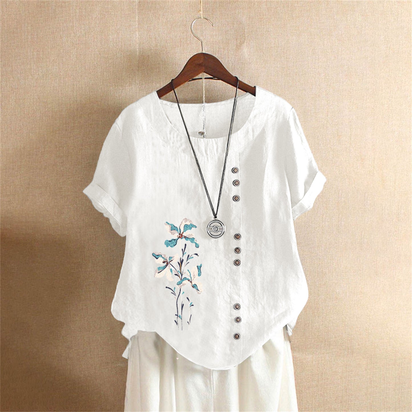 Women's Retro Large Casual Loose Cotton Linen Women's T-shirt