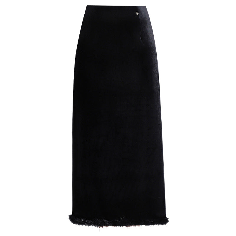 Women's Veet Fur Stitching Winter High Waist Skirts
