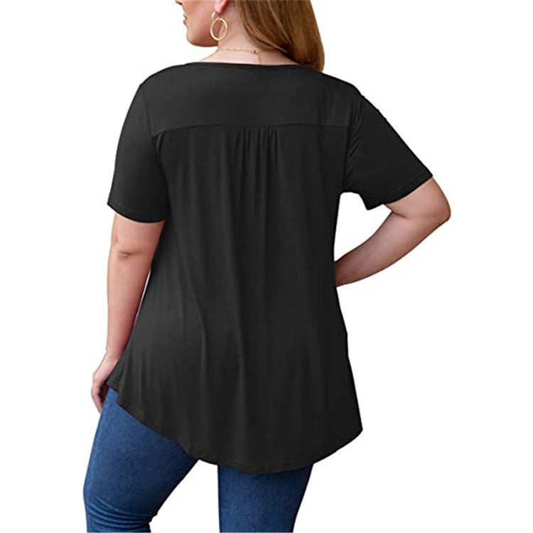 Women's Sleeve Lace Pleated Shirt Summer Waist Temperament Plus Size