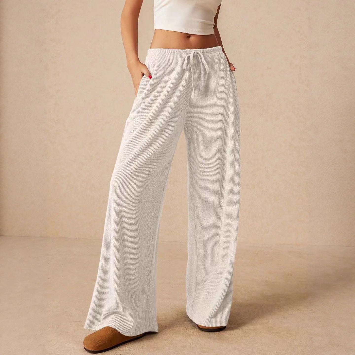 Women's Solid Color Mop Wide Leg High Waist Slimming For More Pants