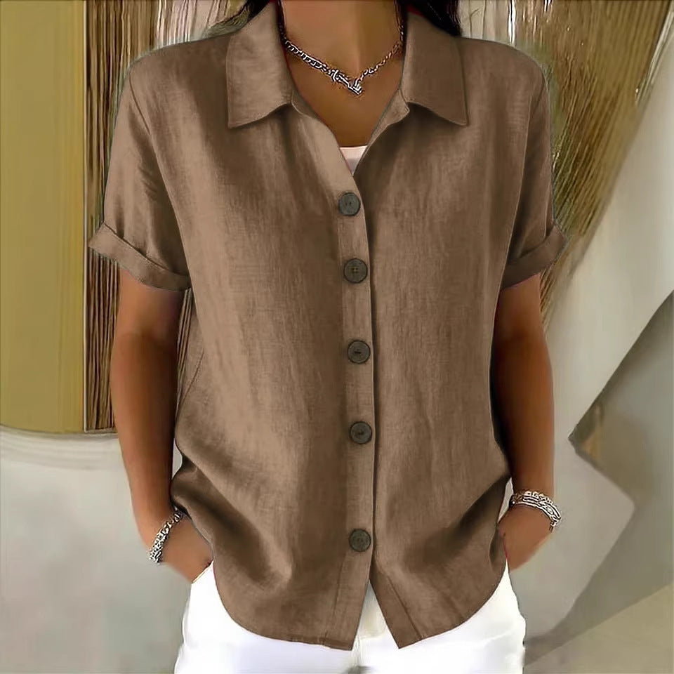 Summer Solid Color Polo Collar Shirt Button Casual Comfortable Shorts