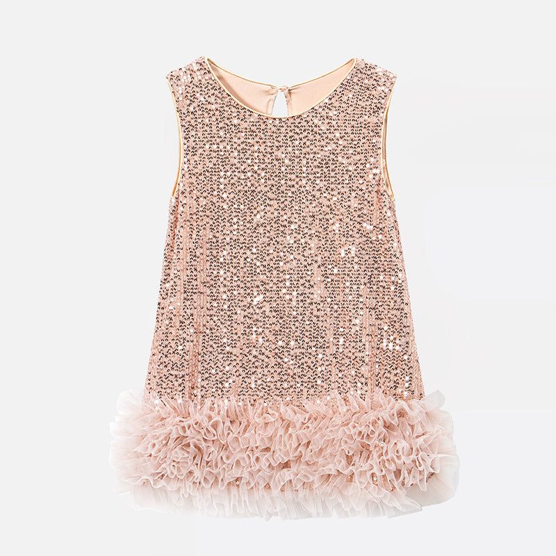 Children's Sequins Vest Skirt Spring Western Style Sleeveless Children's Dress