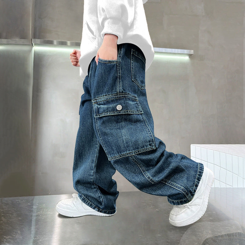 Children's Jeans Medium Large Sports Trousers Loose Western Style Wide Children's Pants