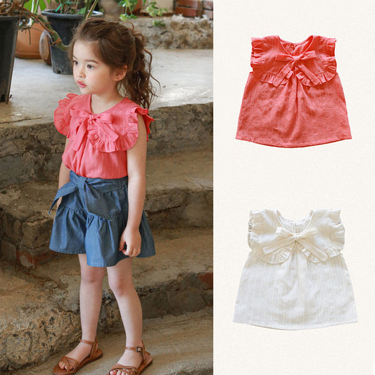 Children's Summer Strawberry Shan Clothing Bow Lapel Children's T-shirt