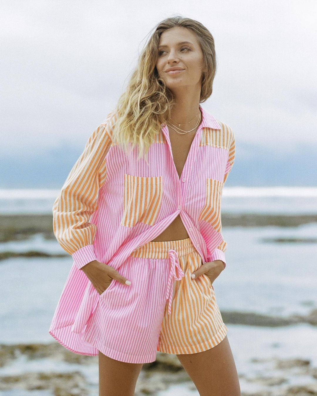 Women's Shirt Lapel Single Breasted Home Casual Striped Loose Suits