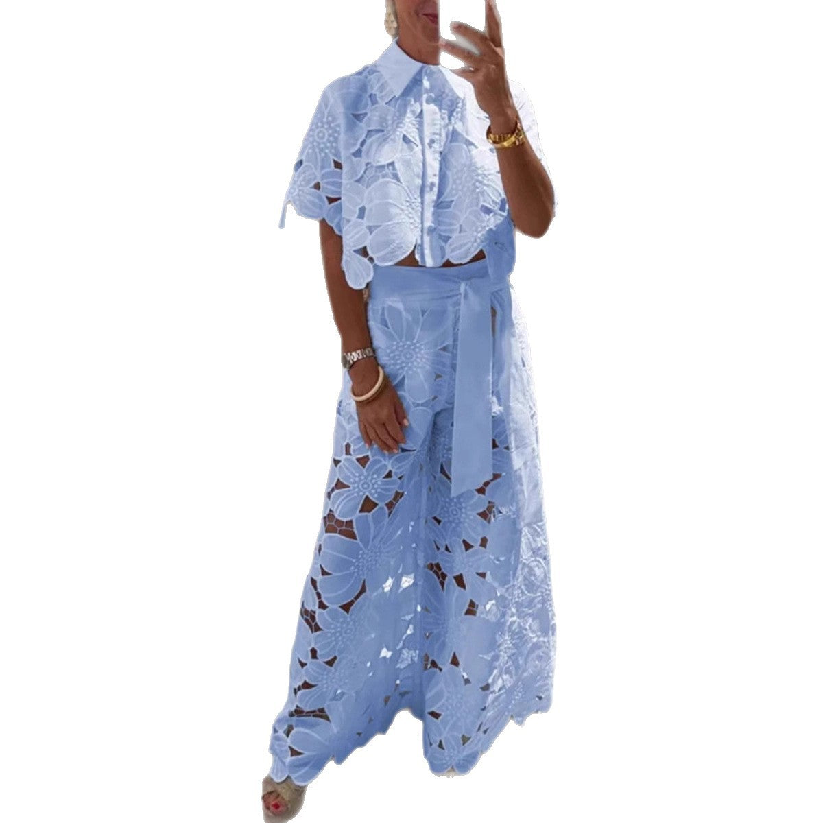 Women's Color Sexy Cutout Wide Leg Two-piece Cardigans