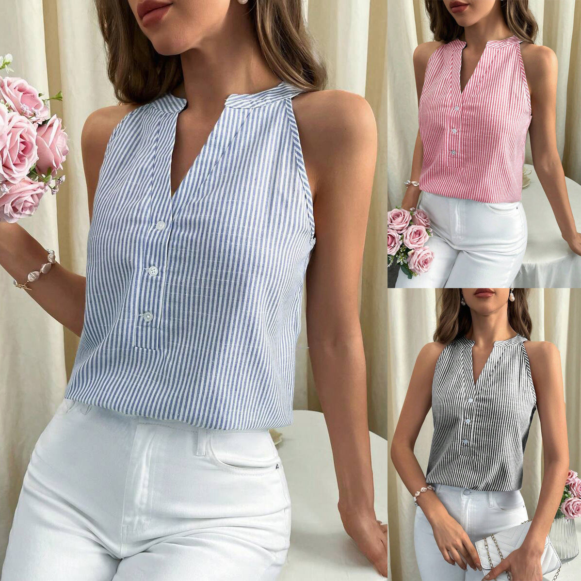 Women's Summer Temperament Commute Slim Fit Buttons Blouse