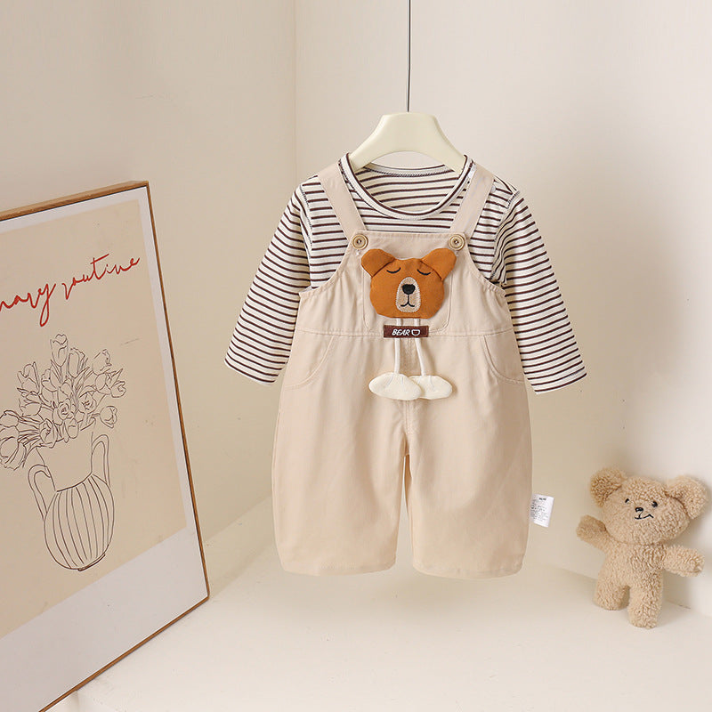 Cute Style Three-dimensional Cartoon Mi Bear Suspender Pants Western Jumpsuit, Climbing Suit