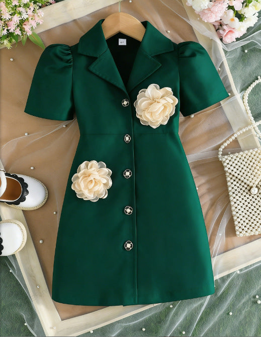 Summer Solid Color Short Sleeve Suit Predecessor Children's Dress