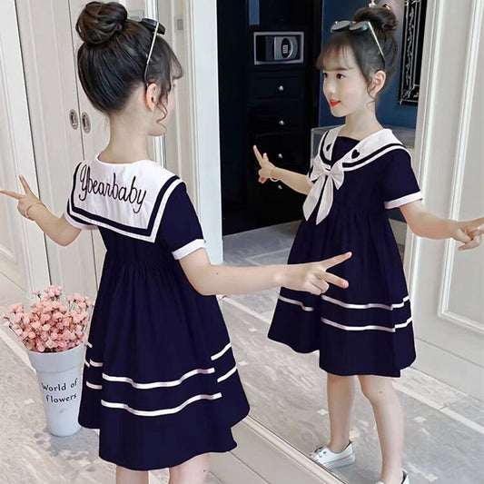 Children's Summer Korean Style Western Sailor Collar Wear Children's Dress