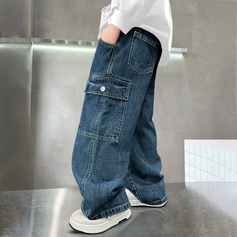 Children's Jeans Medium Large Sports Trousers Loose Western Style Wide Children's Pants