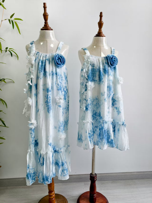 Children's Yunnan Dali Clothing Blue White Suspender Children's Dress