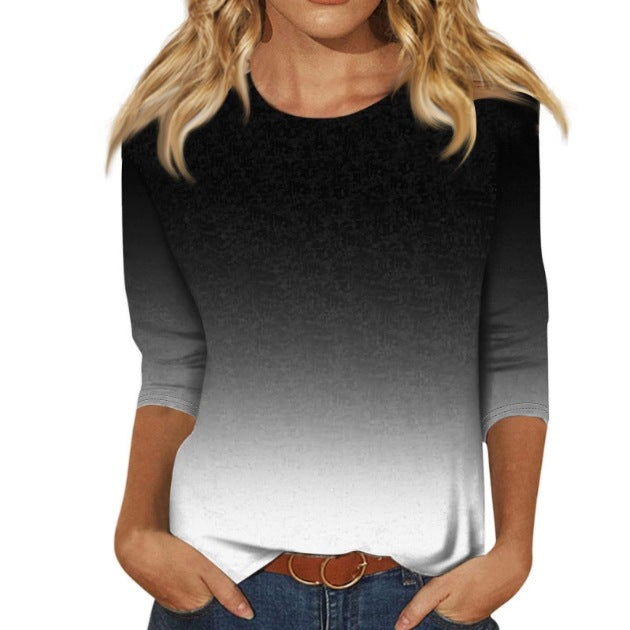 Women's Round Neck Sleeves Loose Print Women's T-shirt