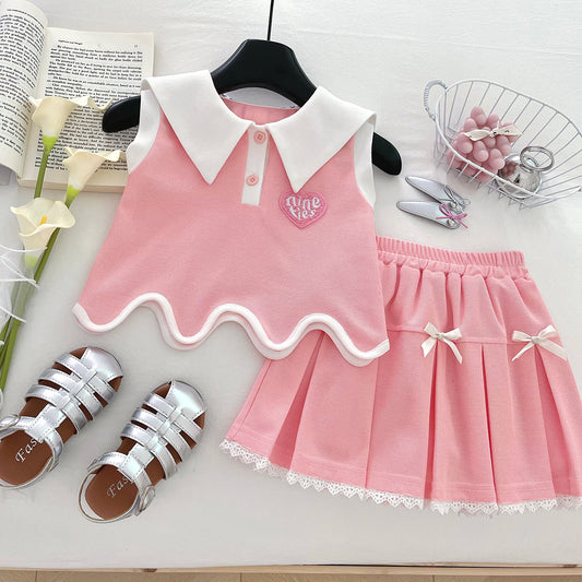Children's Summer College Sleeveless Vest Pleated Skirt Fashionable Stylish Children's Suit
