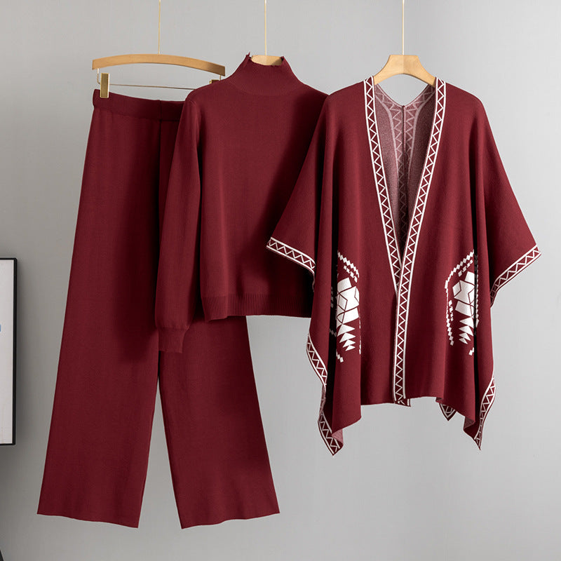 Women's Loose Temperament Comfortable Shawl Cape Wide Leg Pants