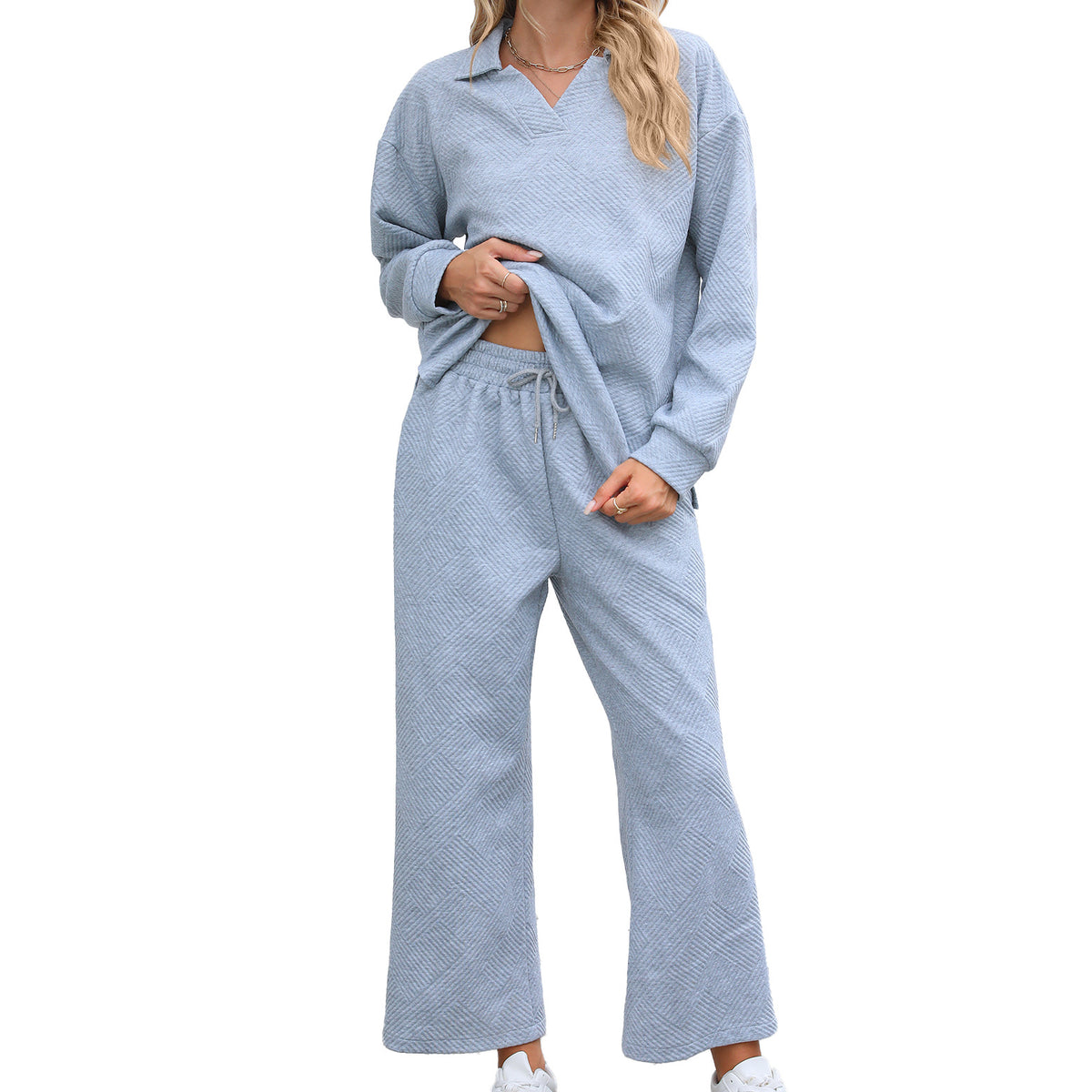 Solid Color Lapel Long Sleeve Elastic Sweaters