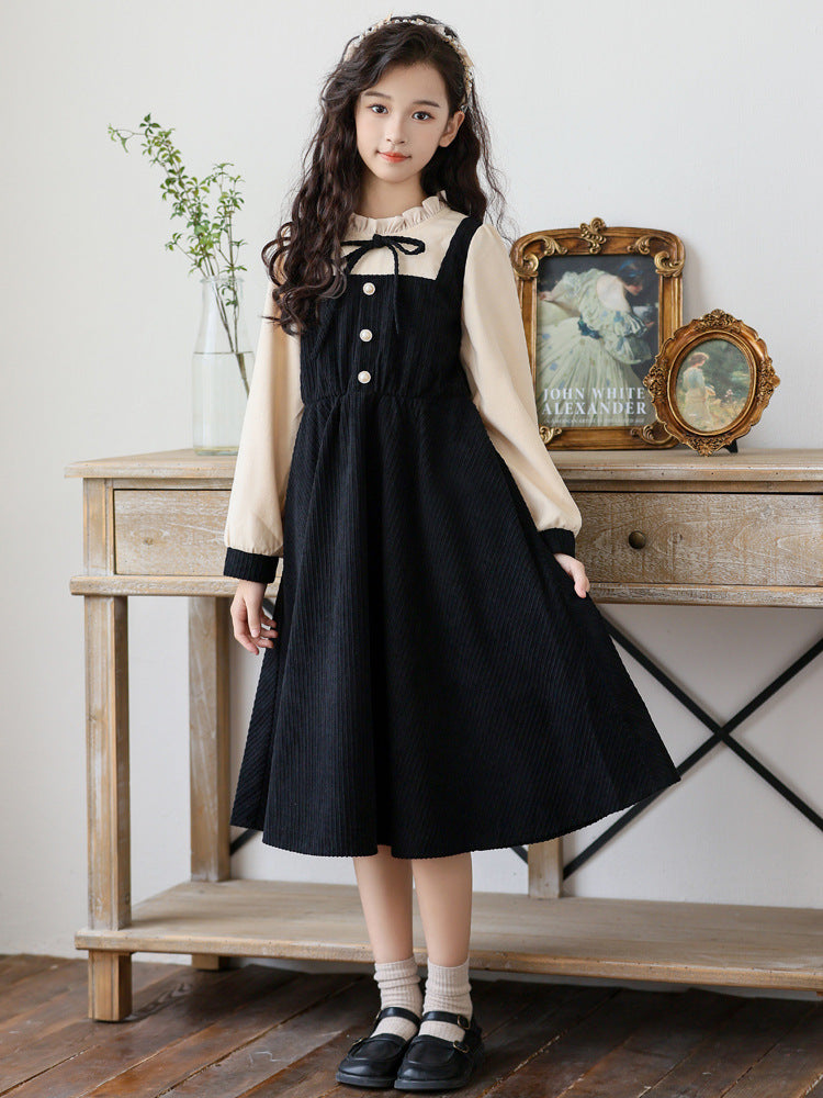 Winter Fleece-lined Princess Retro College Style Children's Dress