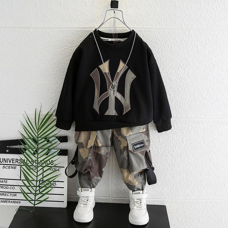 Children's Spring Camouflage Fashionable Fried Street Sweater Two-piece Children's Suit