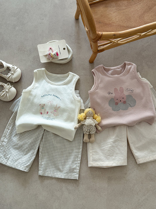Summer Cartoon Printed Vest Fart Curtain Pants Thin Clothes For Children's Suit