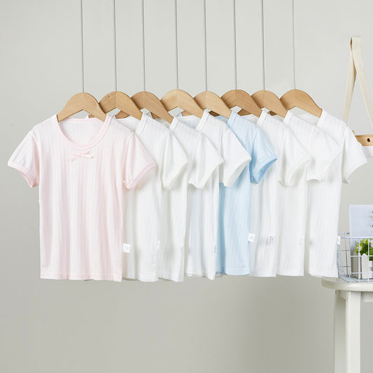 Children's Thin Breathable Short Bottoming Shirt 2 Pieces Solid Children's T-shirt