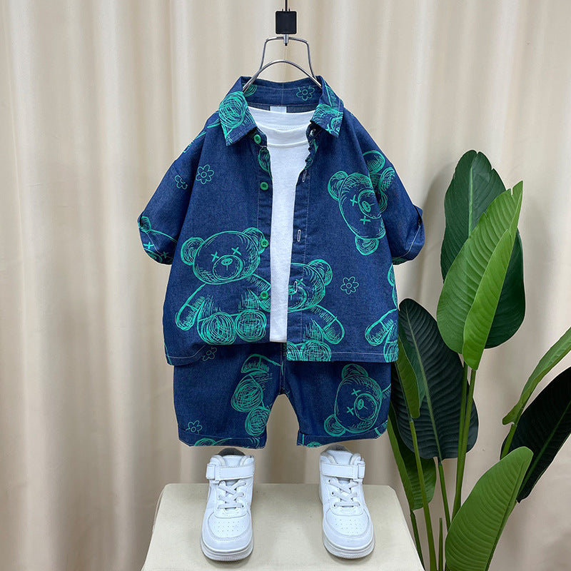 Children's Clothing Denim Short Sleeve Shirt Outfit Trendy Handsome Clothes Children's Suit