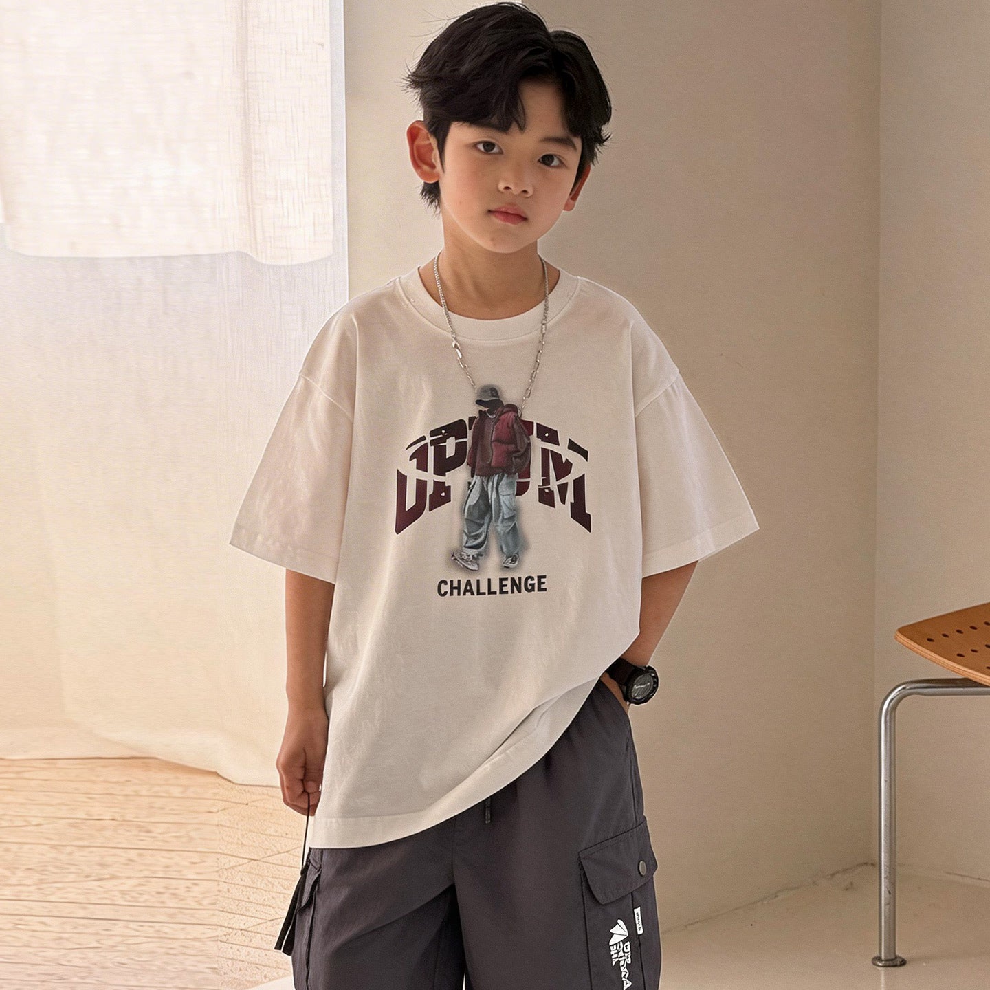 Children's Boy's Short-sleeved Summer Loose Top Boys Middle Big Children's T-shirt
