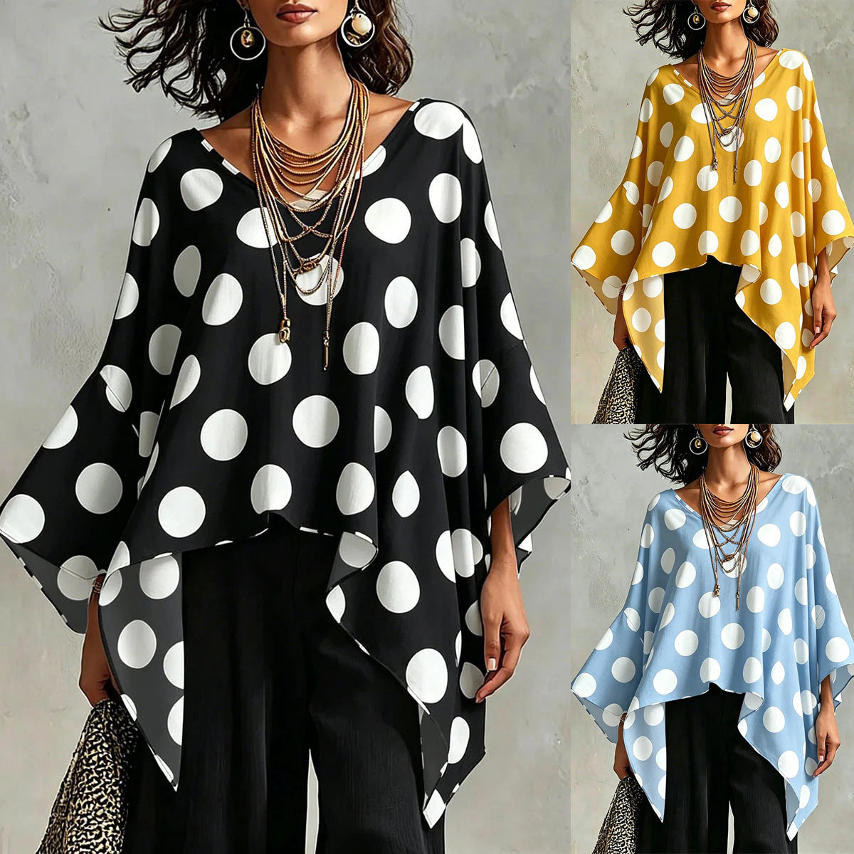 Women's Dot Batwing Sleeve Casual Loose Comfort Lace Shirt, Chiffon Shirt