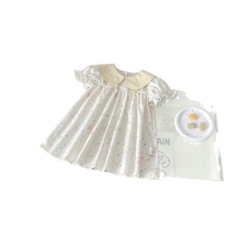 Summer Cartoon Full Printed Doll Collar Children's Dress