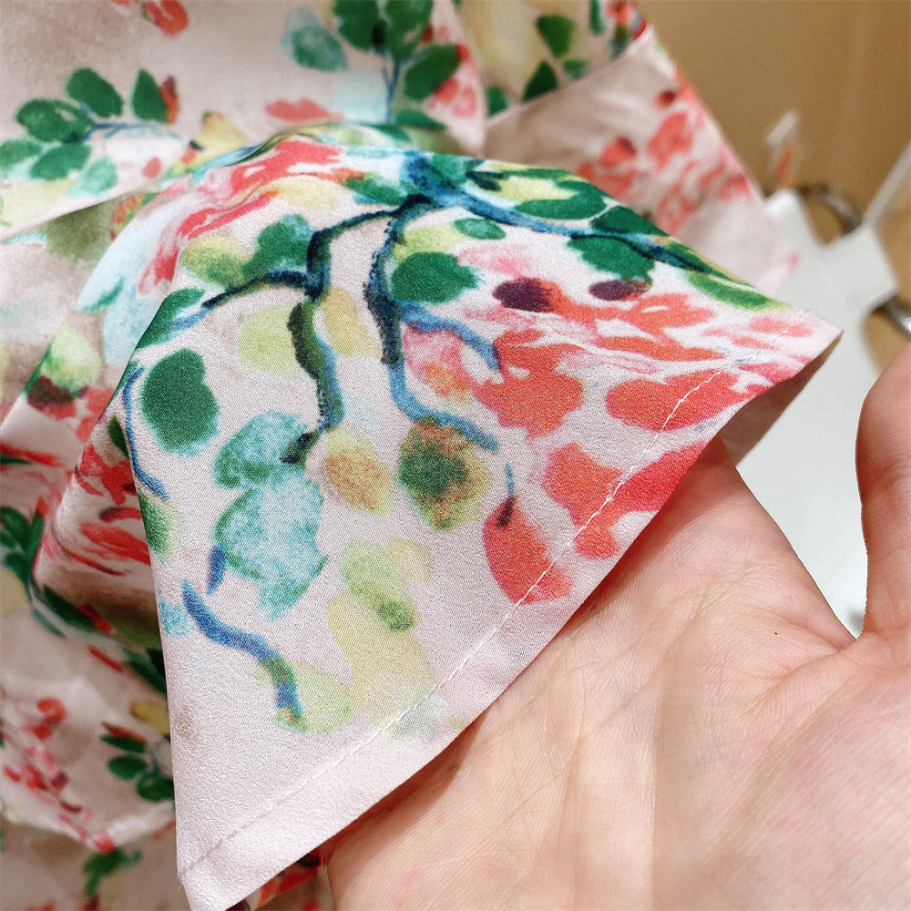 Southern Retro National Style Improved Chiffon Puff Children's Dress