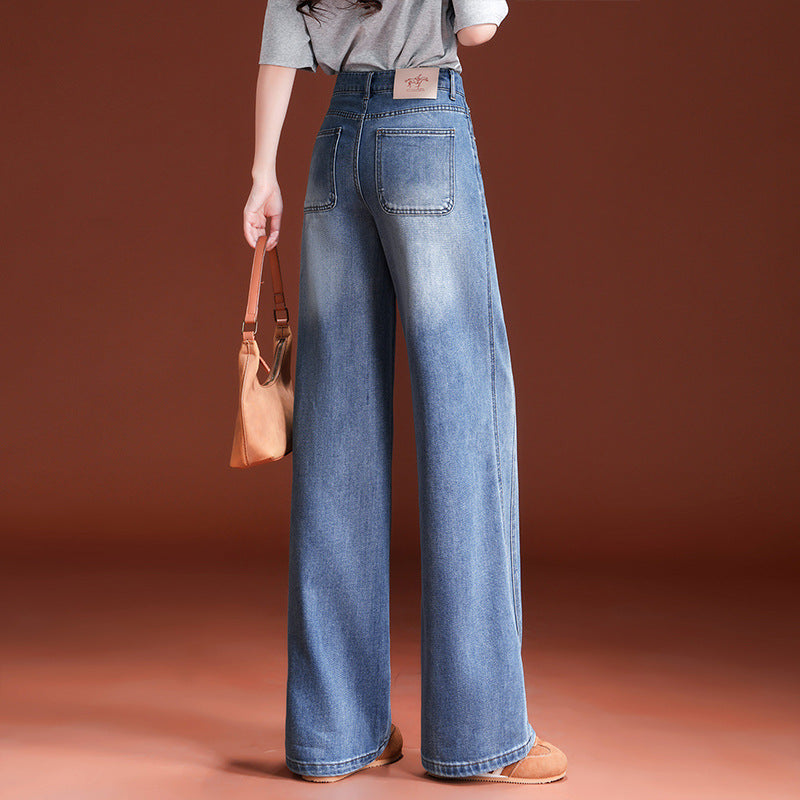 Women's Spring Slimming Denim Blue Narrow Cotton Micro Jeans