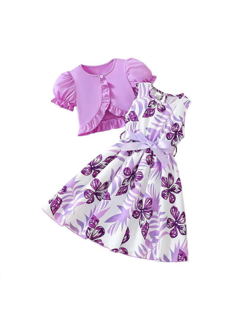 Children's Dress Purple Open Lining Small Coat Floral Pattern Children's Suit