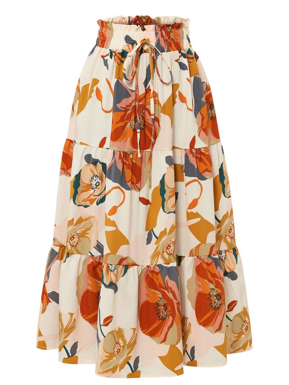 Elastic Waist Printing Long Swing Umbrella Skirts