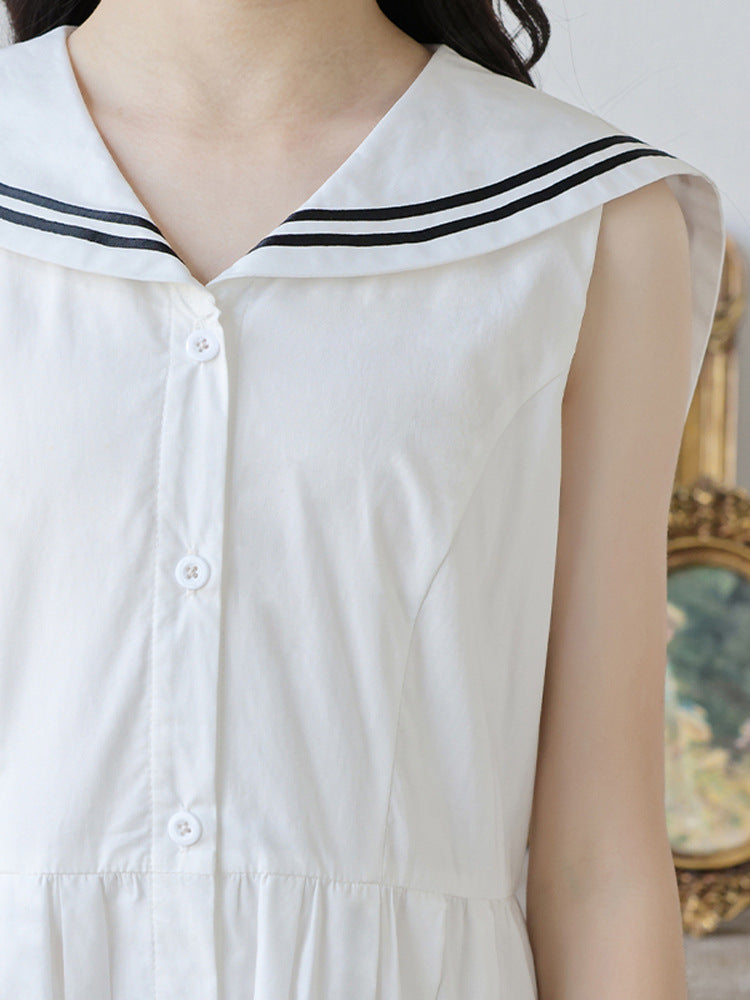 Children's Medium Large Dresses Summer Sailor Collar Skirt Artistic Children's Dress