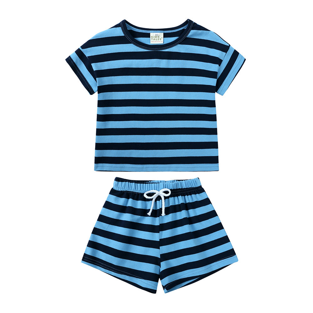 Men's & Children's Summer Infant Striped T-shirt Shorts Two-piece Trendy Children's Suit