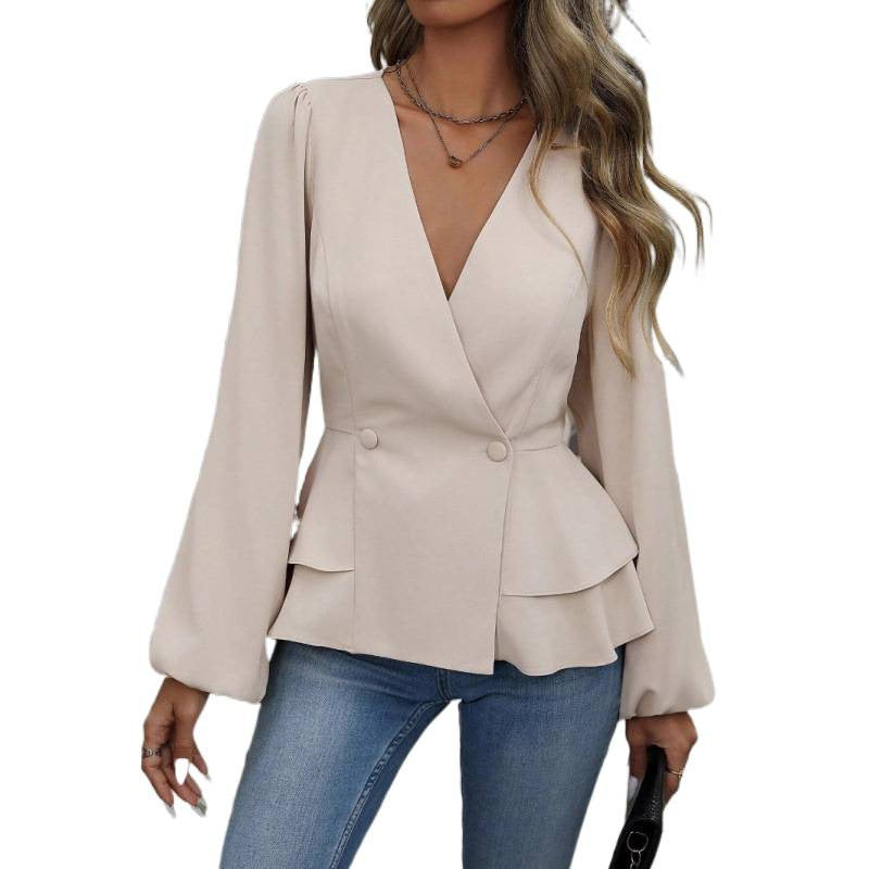 Women's American Style Gentle Autumn East Design Solid Color Fashion Stitching Blouse