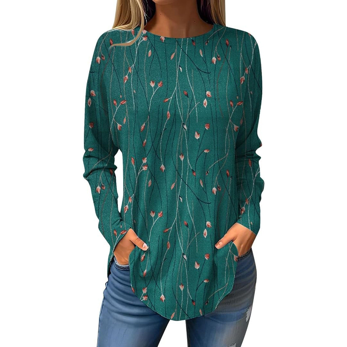 Printing Crafts Summer Hem Arc Loose Long Women's T-shirt